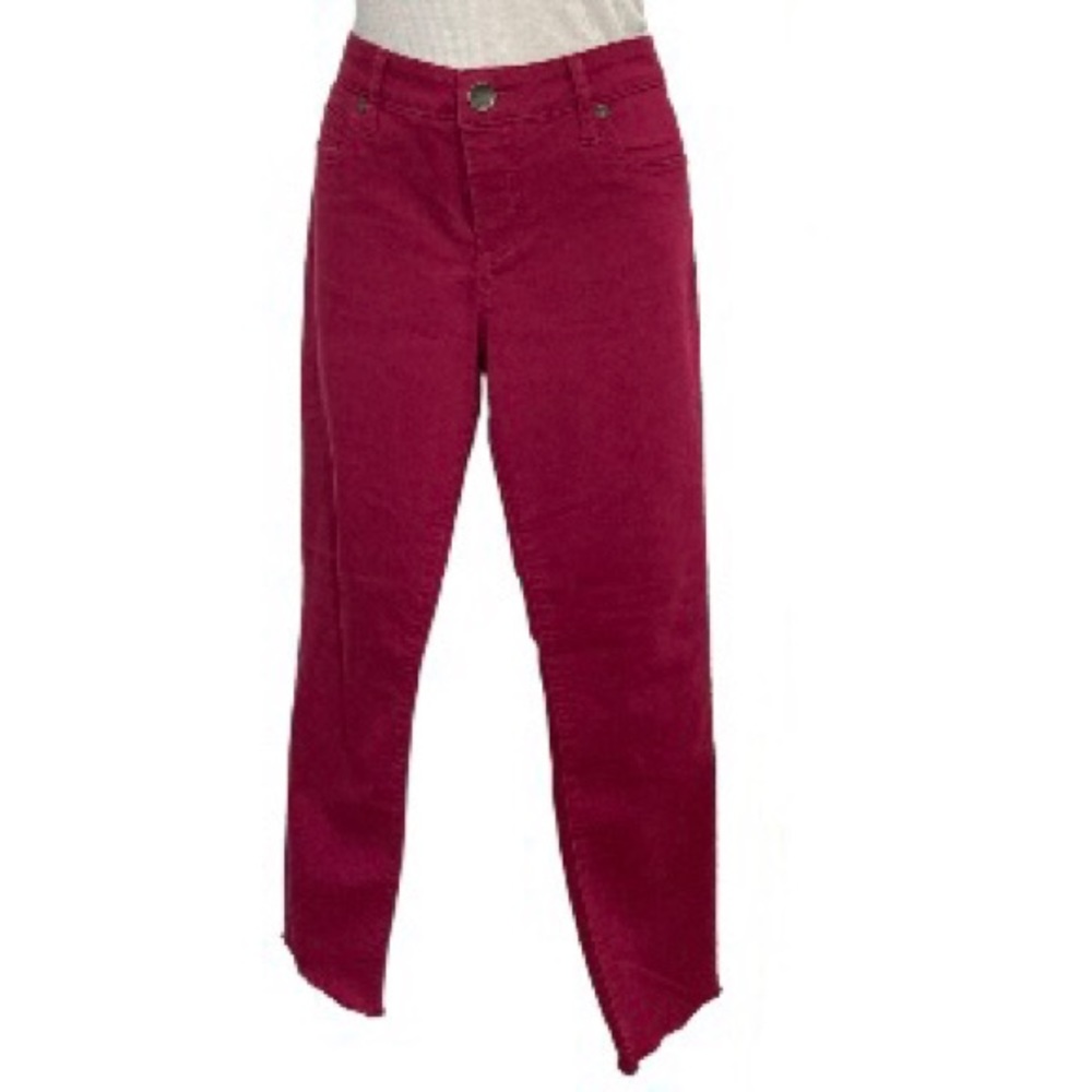 Kut From the Cloth Diana Skinny Burgundy Stretch Jeans Distressed Hem Size 6